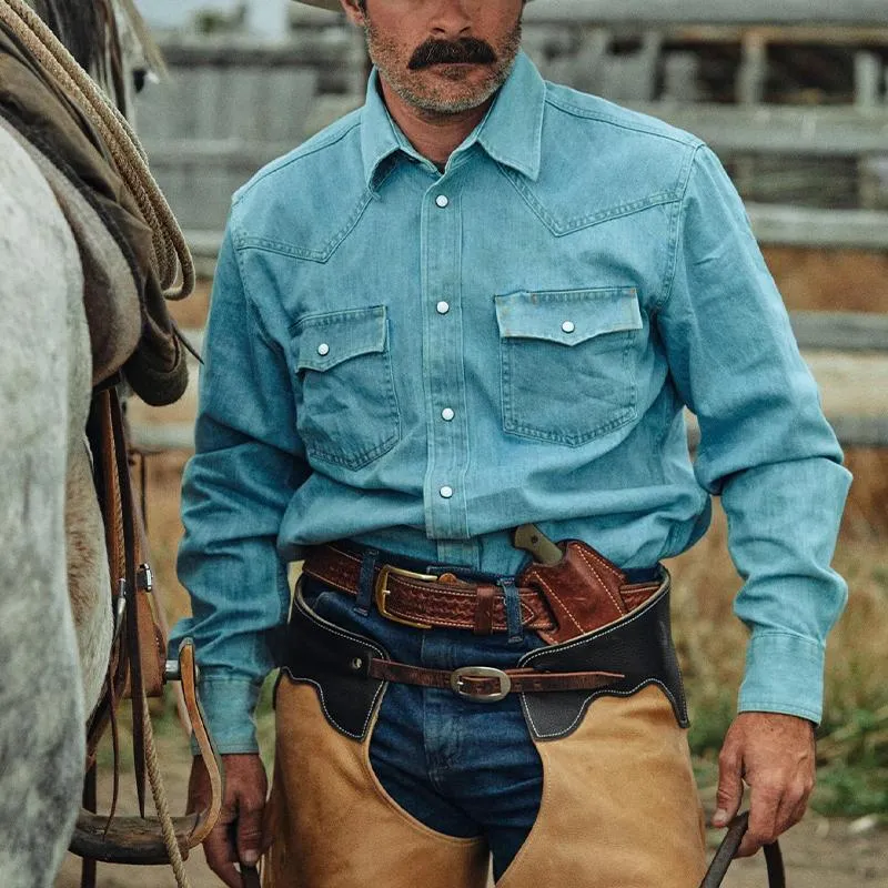 Men's Western Rider Long Sleeve Pocket Denim Shirt 52582156X sold by Manly product image thumbnail 2