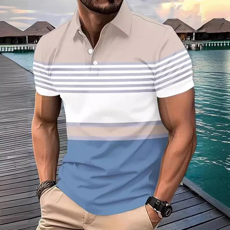 Men's Casual Striped Lapel POLO Shirt 48414147X sold by Manly product image thumbnail 2