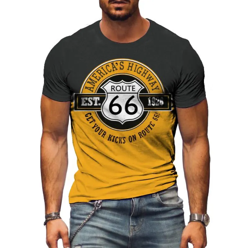 Men's Casual Colorblock Route 66 Short Sleeve T-Shirt 99040030TO sold by Manly