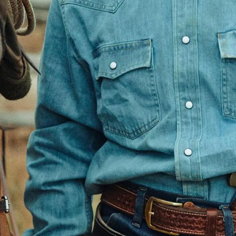 Men's Western Rider Long Sleeve Pocket Denim Shirt 52582156X sold by Manly product image thumbnail 3