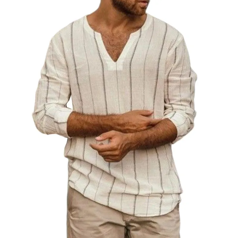 Men's Casual Retro Striped Long Sleeve T-Shirt 77036774TO sold by Manly