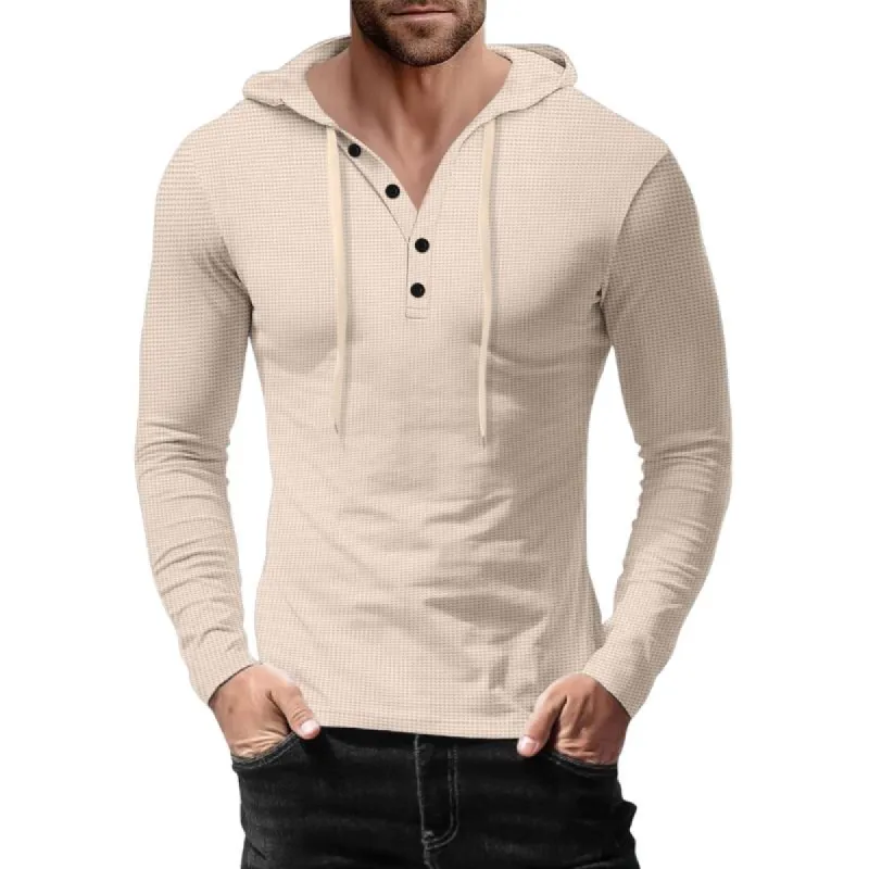 Men's Casual Solid Color Waffle Slim Long Sleeve Hoodie 06245850M sold by Manly