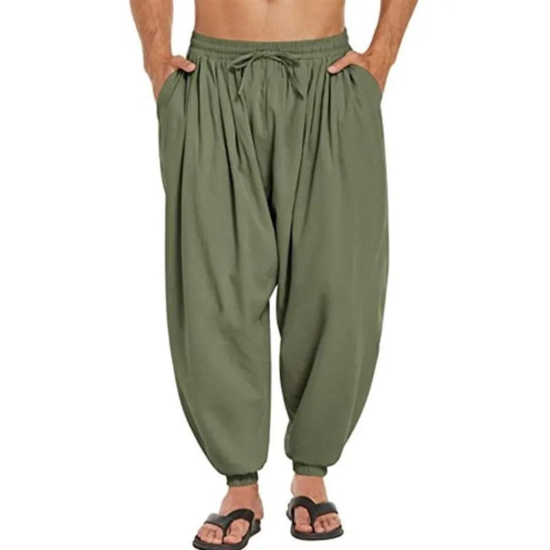 Men's Casual Solid Color Loose Cotton Linen Harem Pants 33821341M sold by Manly