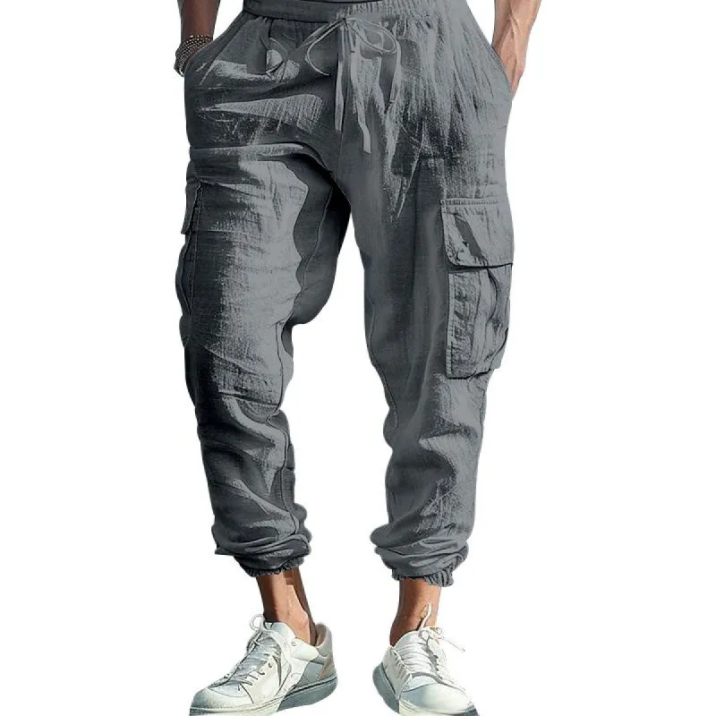 Men's Casual Cotton And Linen Multi-Pocket Drawstring Trousers 45251669Y sold by Manly