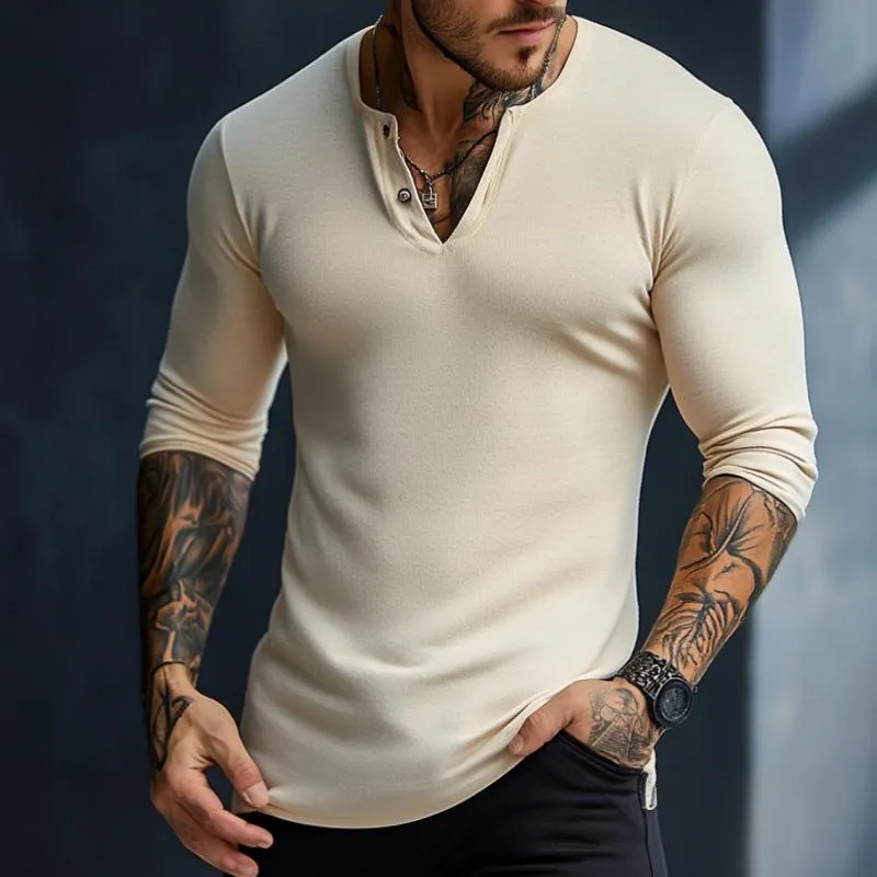 Men's Retro Casual Solid Color Long Sleeve T-Shirt 41894528TO sold by Manly product image thumbnail 2