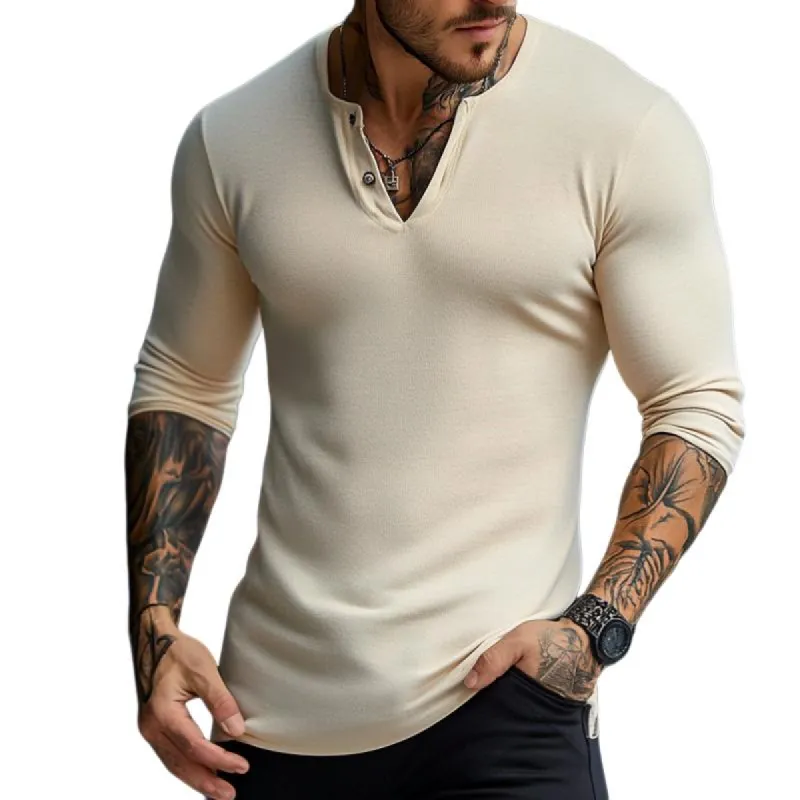 Men's Retro Casual Solid Color Long Sleeve T-Shirt 41894528TO sold by Manly