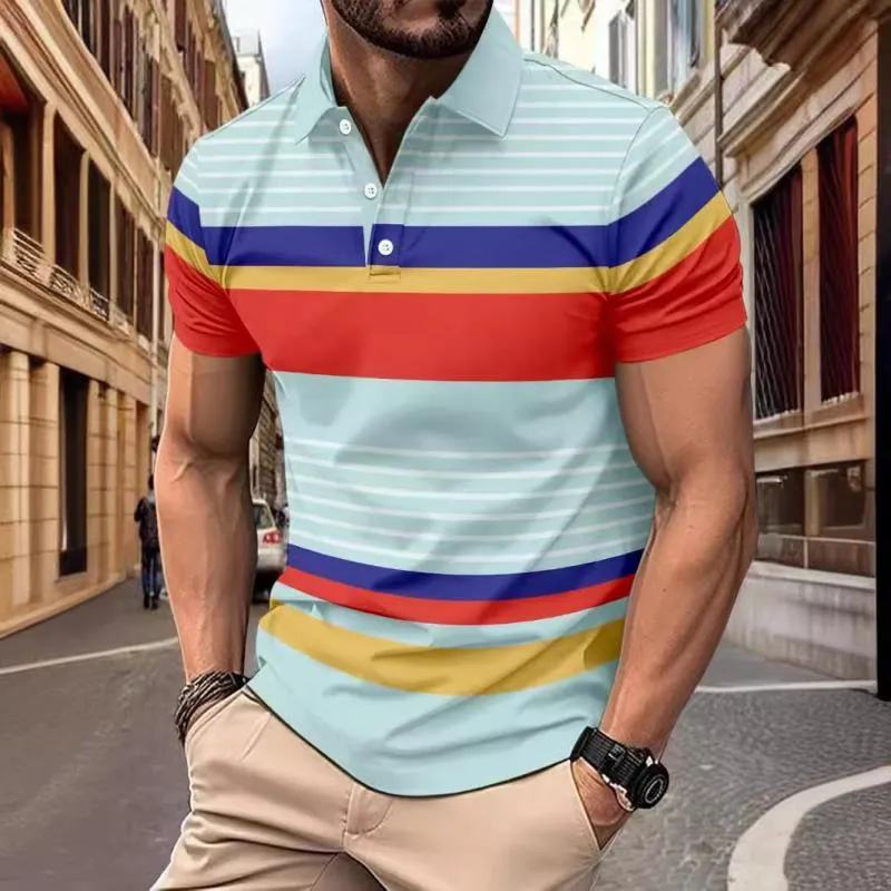 Men's Colorful Striped Lapel Short-Sleeved Polo Shirt 17976460Y sold by Manly product image thumbnail 5