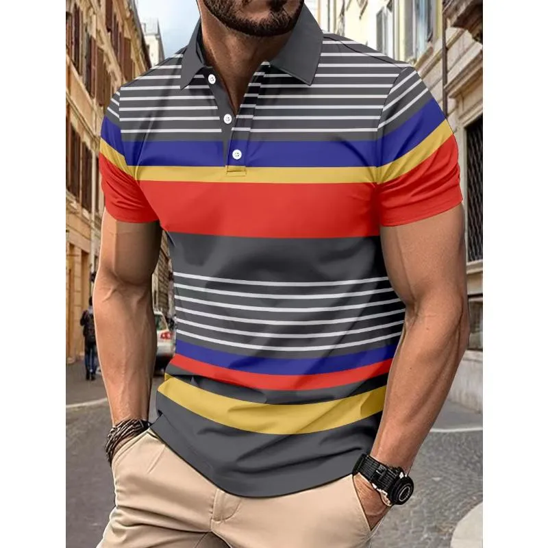 Men's Colorful Striped Lapel Short-Sleeved Polo Shirt 17976460Y sold by Manly product image thumbnail 4