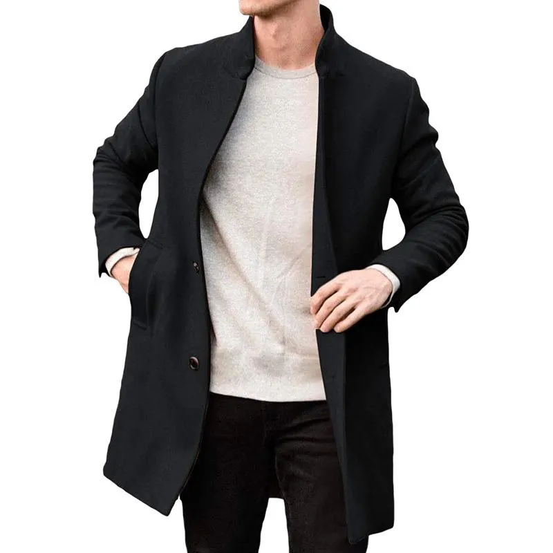 Men's Stand Collar Single Breasted Mid-length Coat 99356183Z sold by Manly