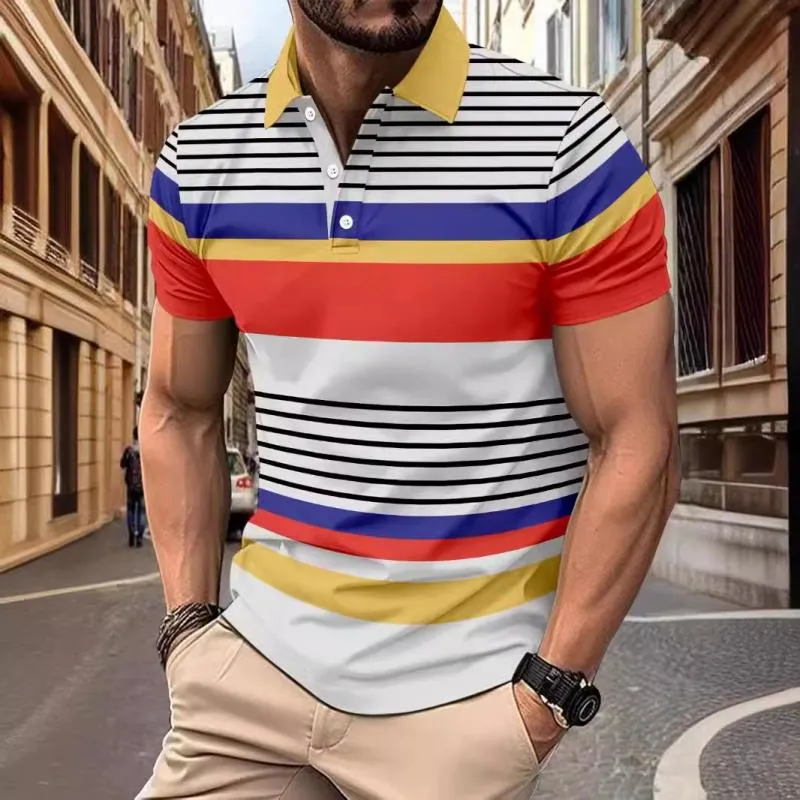 Men's Colorful Striped Lapel Short-Sleeved Polo Shirt 17976460Y sold by Manly product image thumbnail 2
