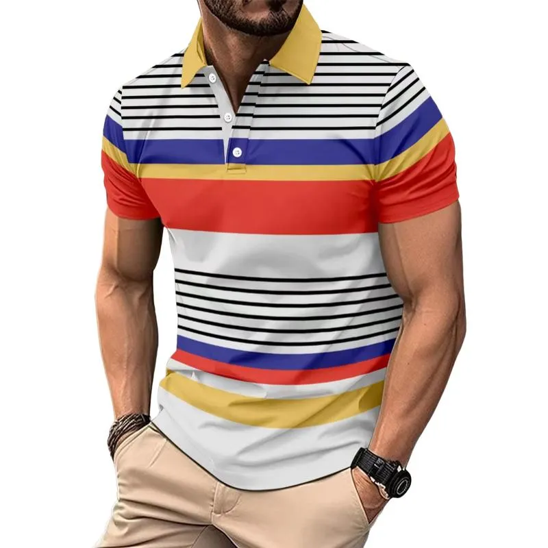 Men's Colorful Striped Lapel Short-Sleeved Polo Shirt 17976460Y sold by Manly