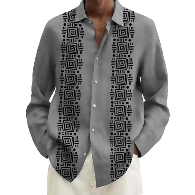 Men's Casual Printed Lapel Long Sleeve Shirt 30654645X sold by Manly