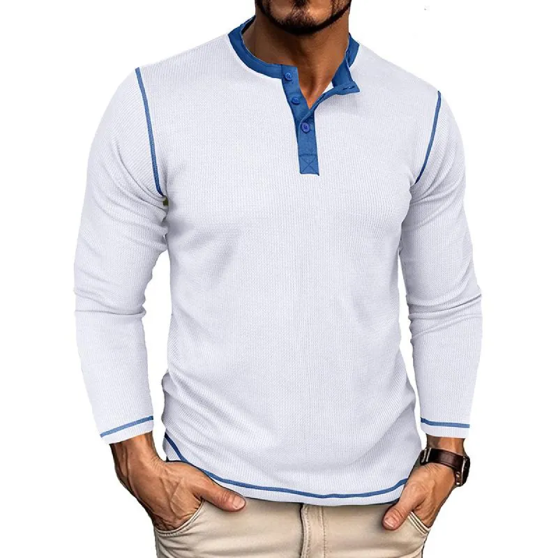 Men's Vintage Waffle Henley Collar Long Sleeve T-Shirt 82468908Y sold by Manly