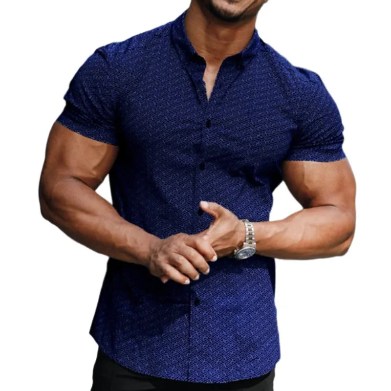 Men's Casual Diamond Print Lapel Short Sleeve Shirt 32777876TO sold by Manly
