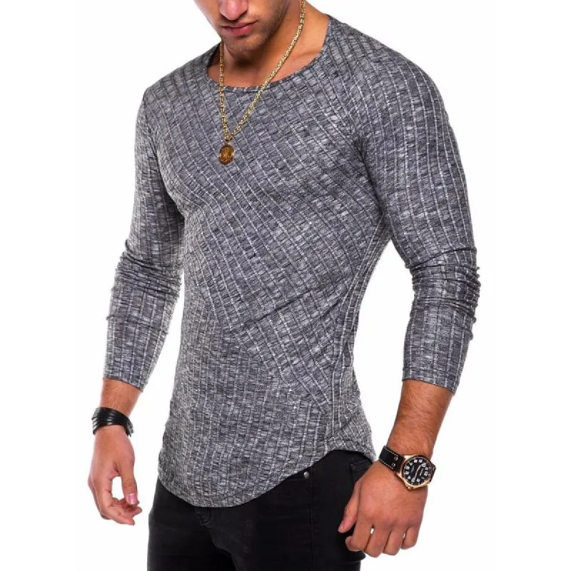 Men's Round Neck Curved Hem Long Sleeve T-shirt 34220425Z sold by Manly