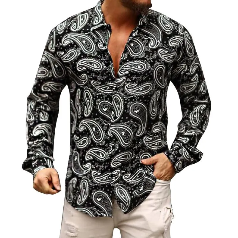 Men's Casual Printed Lapel Long Sleeve Shirt 01469611Y sold by Manly