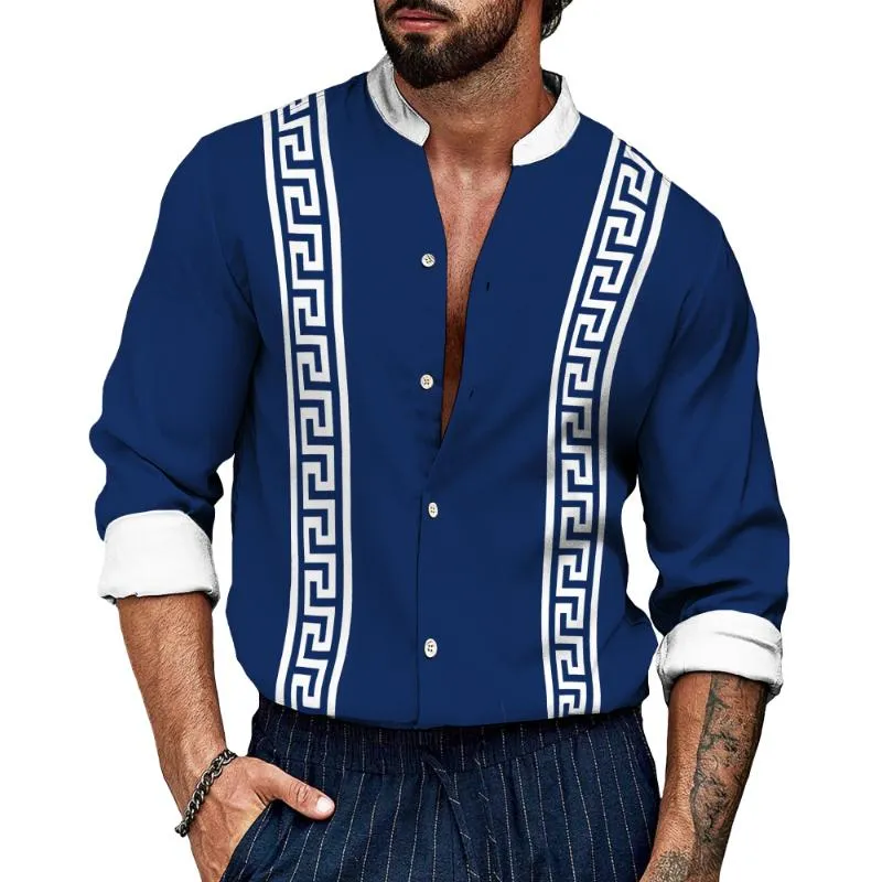 Men's Retro Back Pattern Stand Collar Shirt 06397048TO sold by Manly