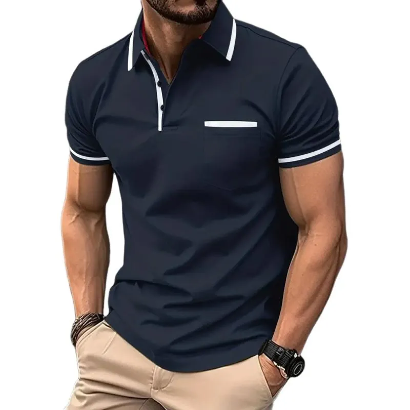Men's Contrast Color Short Sleeve Button Down Polo Shirt 54495761X sold by Manly