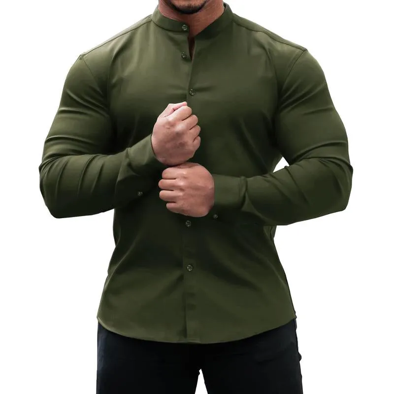 Men's Solid Color Slim Fit Stretch Long Sleeve Casual Button Shirt 93910949X sold by Manly