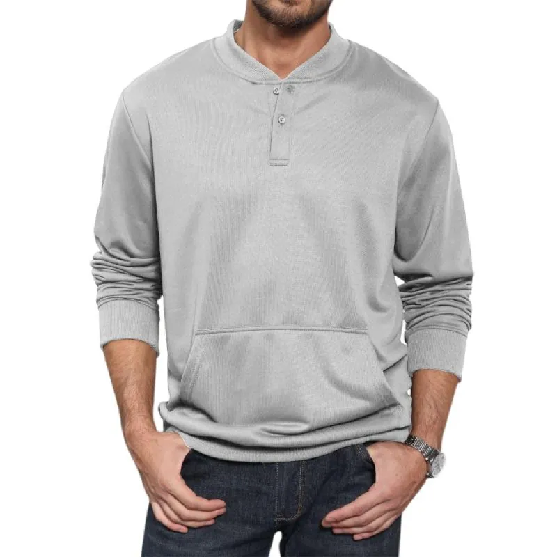 Men's Casual Cotton Blend Henley Neck Kangaroo Pocket Loose Long Sleeve Sweatshirt 40881456M sold by Manly