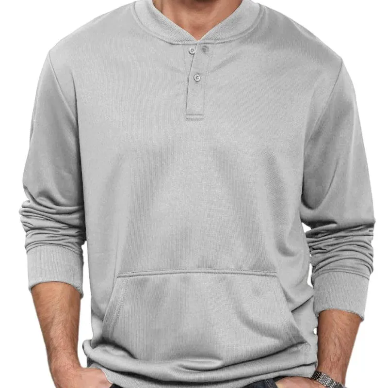 Men's Casual Cotton Blend Henley Neck Kangaroo Pocket Loose Long Sleeve Sweatshirt 40881456M sold by Manly product image thumbnail 2