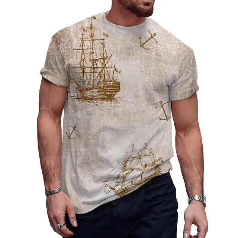 Men's Distressed Sailing Anchor Crew Neck T-Shirt 19522412TO sold by Manly