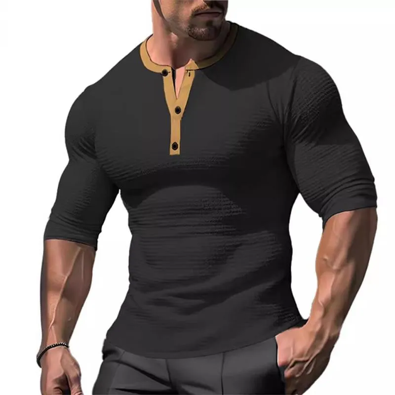 Men's Waffle Color Block Short Sleeve Henley T-Shirt 15057602X sold by Manly product image thumbnail 3