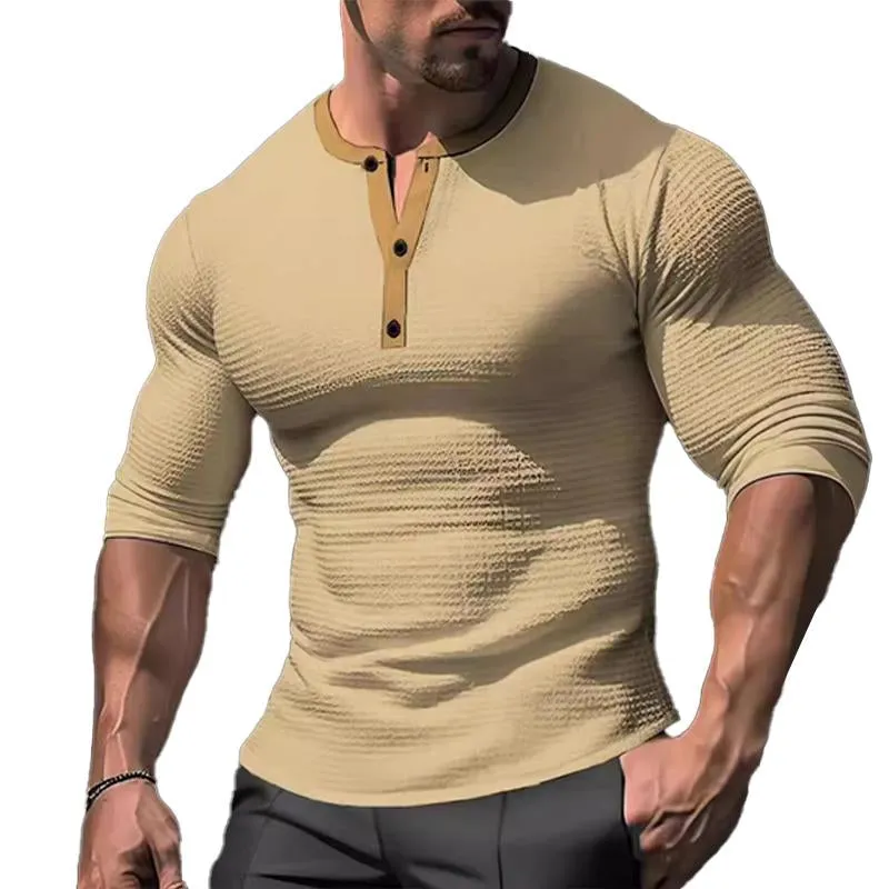 Men's Waffle Color Block Short Sleeve Henley T-Shirt 15057602X sold by Manly