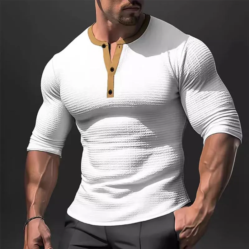 Men's Waffle Color Block Short Sleeve Henley T-Shirt 15057602X sold by Manly product image thumbnail 2