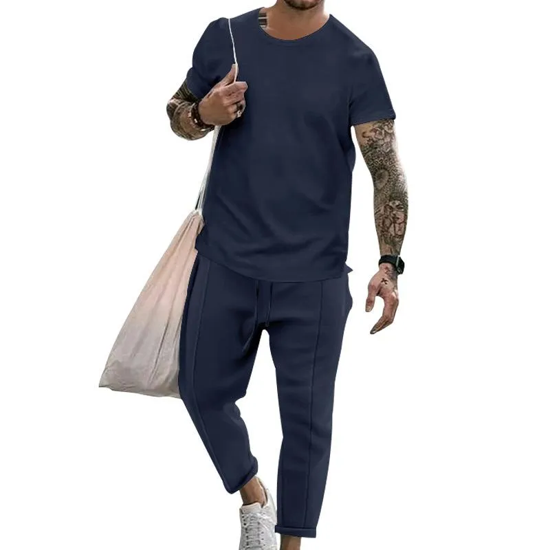 Men's Casual Round Neck Short Sleeve T-Shirt Pants Set 97643565M sold by Manly product image thumbnail 5