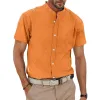 Men's Cotton And Linen Stand Collar Short-Sleeved Shirt 67625950Y sold by Manly