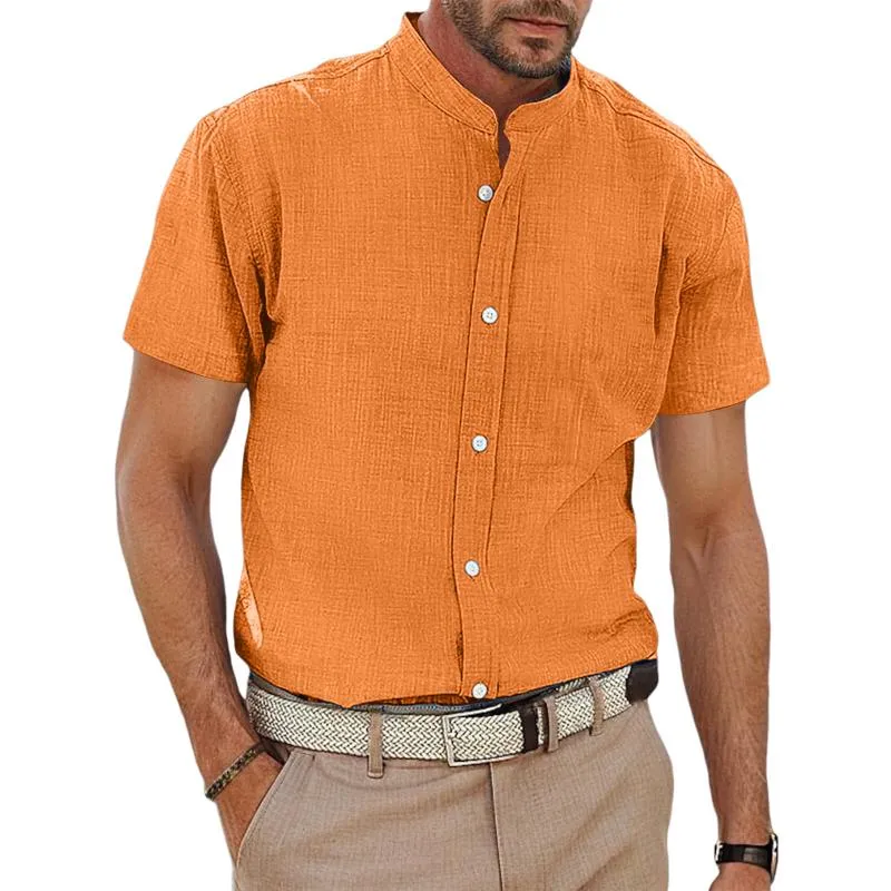Men's Cotton And Linen Stand Collar Short-Sleeved Shirt 67625950Y sold by Manly product image thumbnail 5