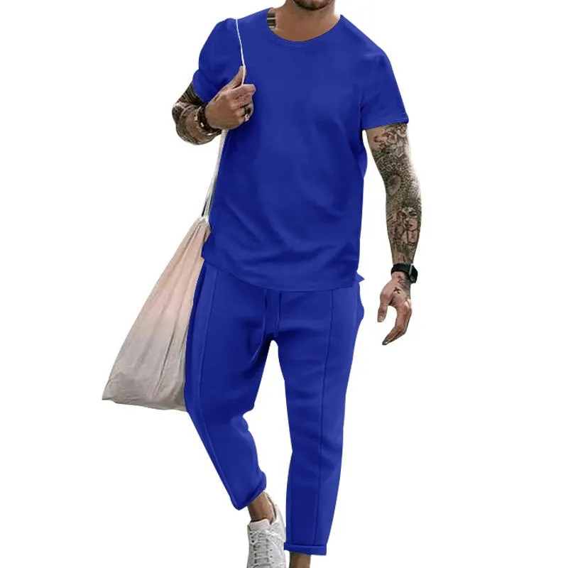 Men's Casual Round Neck Short Sleeve T-Shirt Pants Set 97643565M sold by Manly product image thumbnail 3
