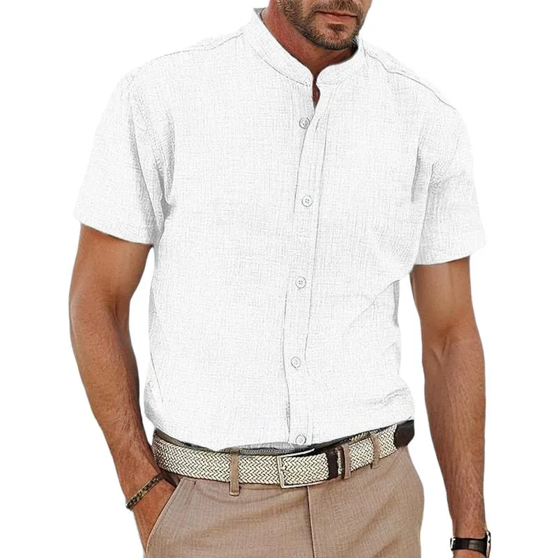 Men's Cotton And Linen Stand Collar Short-Sleeved Shirt 67625950Y sold by Manly product image thumbnail 4