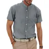 Men's Cotton And Linen Stand Collar Short-Sleeved Shirt 67625950Y sold by Manly
