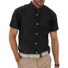 Men's Cotton And Linen Stand Collar Short-Sleeved Shirt 67625950Y sold by Manly