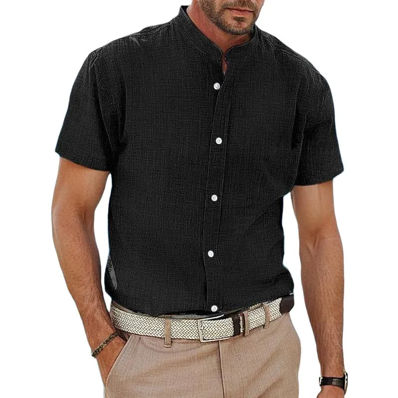Men's Cotton And Linen Stand Collar Short-Sleeved Shirt 67625950Y sold by Manly product image thumbnail 3