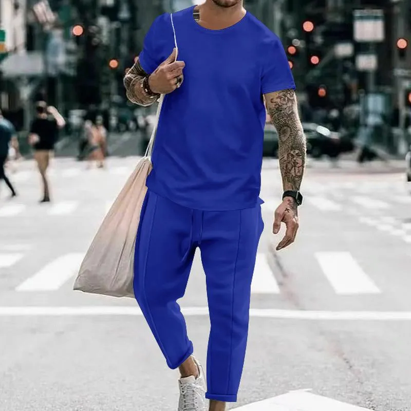 Men's Casual Round Neck Short Sleeve T-Shirt Pants Set 97643565M sold by Manly product image thumbnail 4