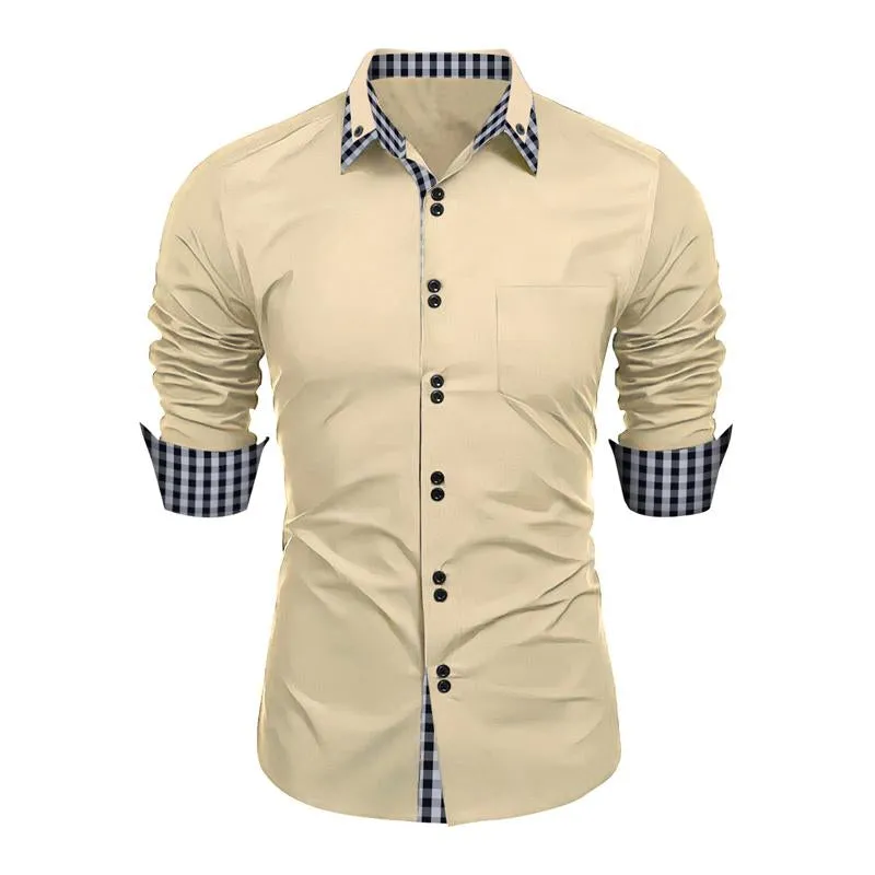 Men's Casual Plaid Color Block Long Sleeve Shirt 59735314Y sold by Manly