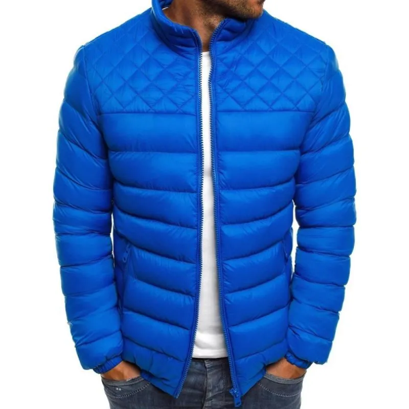Men's Stand Collar Solid Color Rhombus Cotton Jacket 89953204M sold by Manly