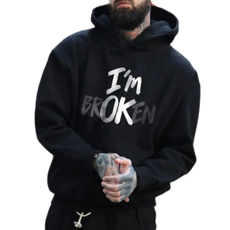 Men'S Casual Loose Letter Print Hooded Sweatshirt 24283864Y sold by Manly