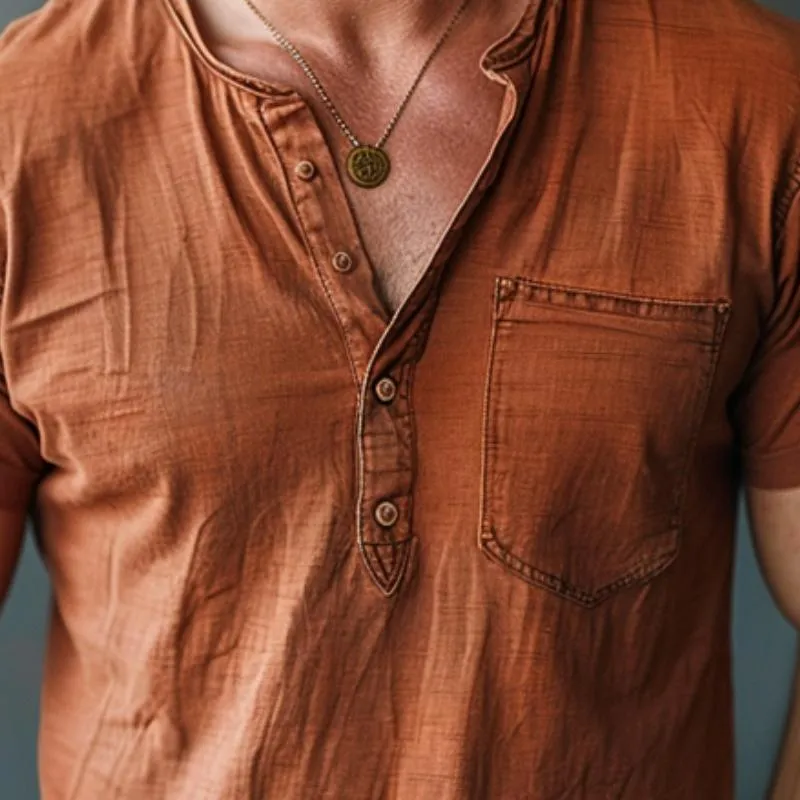Men's Casual Cotton Washed Henley Collar Short Sleeve T-Shirt 31148344M sold by Manly product image thumbnail 3