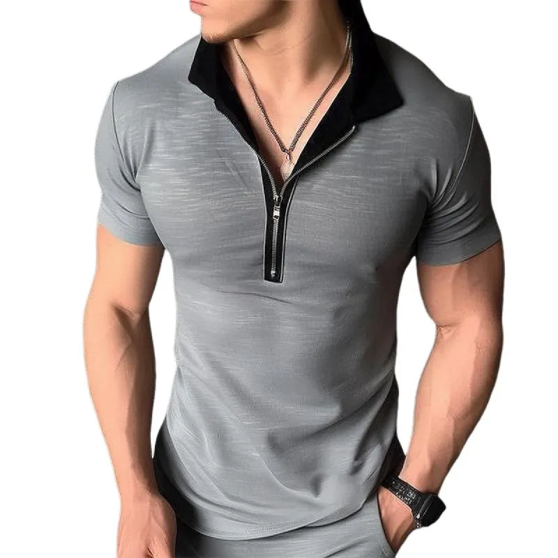 Men's Casual A Solid Color Zipper T-Shirt 29939353TO sold by Manly