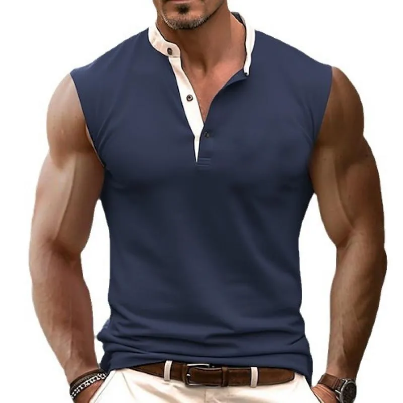 Men's Colorblock Henley Collar Sleeveless Tank Top 37577924Z sold by Manly