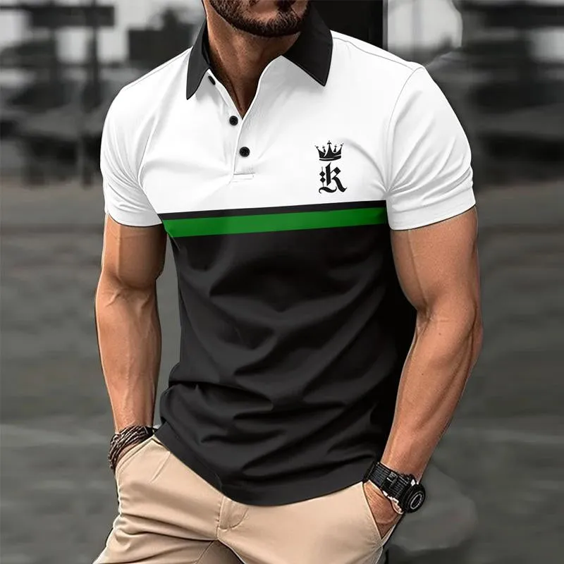 Men's Contrast Print Button Short Sleeve POLO Shirt 48535680X sold by Manly product image thumbnail 4