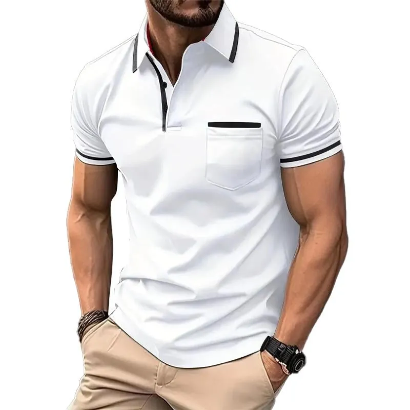 Men's Casual Color Block Lapel Short Sleeve Polo Shirt 85606720Y sold by Manly