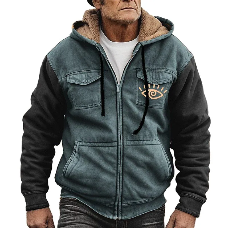 Men's Color Block Hooded Plush Multi-pocket Zipper Casual Jacket 17799626Z sold by Manly
