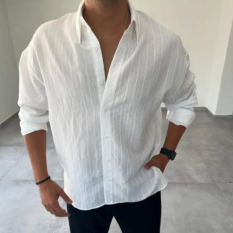 Men's Casual Striped Lapel Long Sleeve Shirt 53702536TO sold by Manly product image thumbnail 2