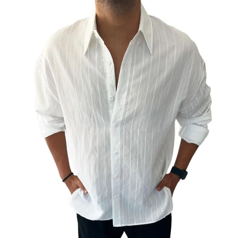 Men's Casual Striped Lapel Long Sleeve Shirt 53702536TO sold by Manly