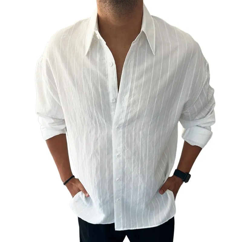 Men's Casual Striped Lapel Long Sleeve Shirt 53702536TO sold by Manly